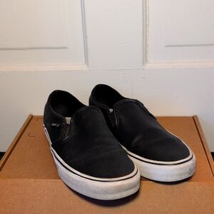 Vans Black Leather Perforated Slip-ons 8.5